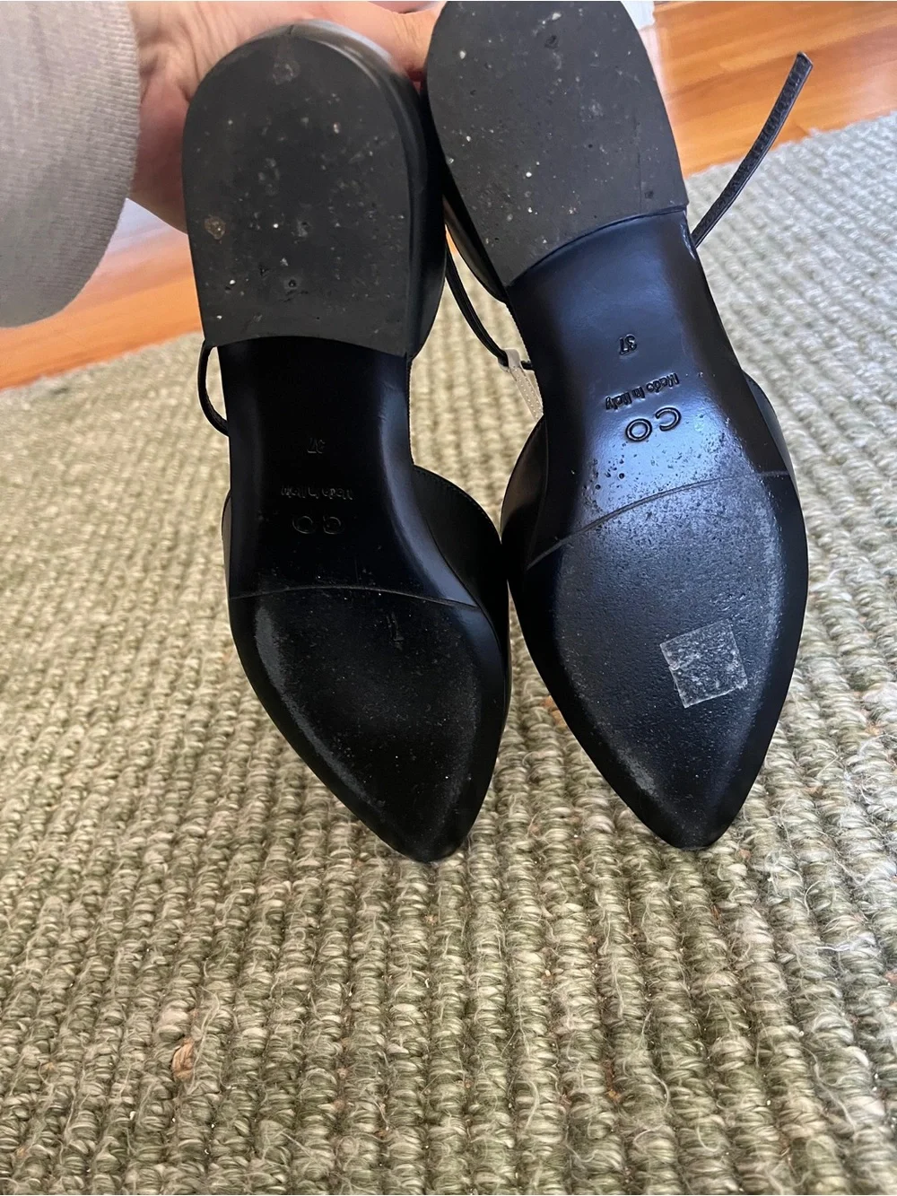 CO Black Pointed Slingback Flats with White Center Stripe